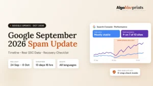 Google September 2026 spam update: rollout 24 Sep to 8 Oct 2026, Search Console performance chart